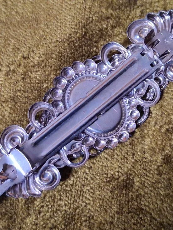 Vintage Barrette Hair Clip Silver Ornate Filligree Faux Pearl Korea 4" - Picture 9 of 13